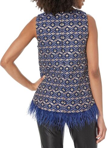 Trina Turk Women's Jacquard Feather top, Nihan Blue Multi in Saudi Arabia