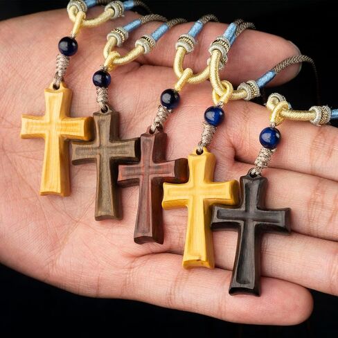 ZYUCWTS Nature Wooden Cross Necklace Jewelry for Women Men Catholic Gifts Wood Crafts Rear View Mirror Crucifix Pendant Hanging in Kuwait