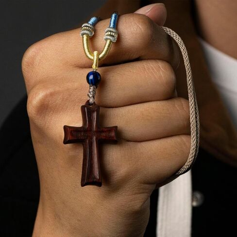 ZYUCWTS Nature Wooden Cross Necklace Jewelry for Women Men Catholic Gifts Wood Crafts Rear View Mirror Crucifix Pendant Hanging in Kuwait