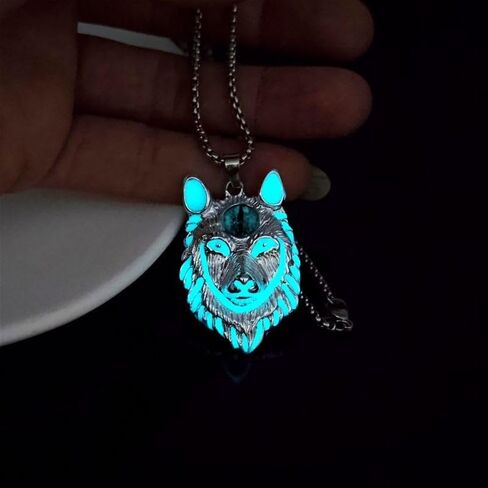 Wolf Necklace for Men Women Stainless Steel Viking Wolf Head Therian Necklace Glow in the Dark Protection Necklace Jewelry Gift in Saudi Arabia