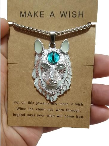 Wolf Necklace for Men Women Stainless Steel Viking Wolf Head Therian Necklace Glow in the Dark Protection Necklace Jewelry Gift in Saudi Arabia