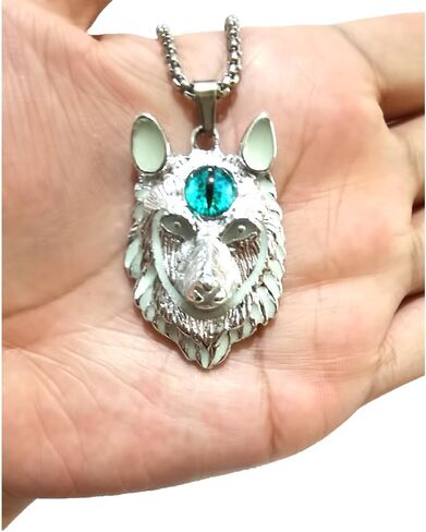 Wolf Necklace for Men Women Stainless Steel Viking Wolf Head Therian Necklace Glow in the Dark Protection Necklace Jewelry Gift in Saudi Arabia