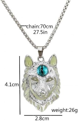 Wolf Necklace for Men Women Stainless Steel Viking Wolf Head Therian Necklace Glow in the Dark Protection Necklace Jewelry Gift in Saudi Arabia