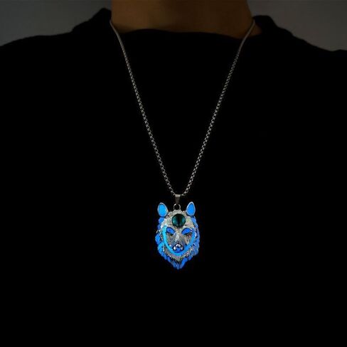 Wolf Necklace for Men Women Stainless Steel Viking Wolf Head Therian Necklace Glow in the Dark Protection Necklace Jewelry Gift in Saudi Arabia