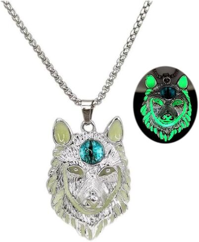 Wolf Necklace for Men Women Stainless Steel Viking Wolf Head Therian Necklace Glow in the Dark Protection Necklace Jewelry Gift in Saudi Arabia