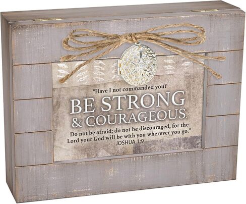 Cottage Garden Be Strong and Courageous Grey Distressed Locket Music Box Plays Amazing Grace in Saudi Arabia