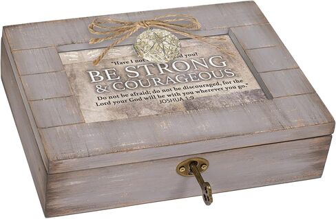 Cottage Garden Be Strong and Courageous Grey Distressed Locket Music Box Plays Amazing Grace in Saudi Arabia