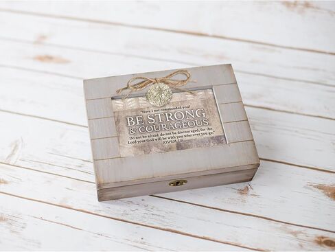 Cottage Garden Be Strong and Courageous Grey Distressed Locket Music Box Plays Amazing Grace in Saudi Arabia