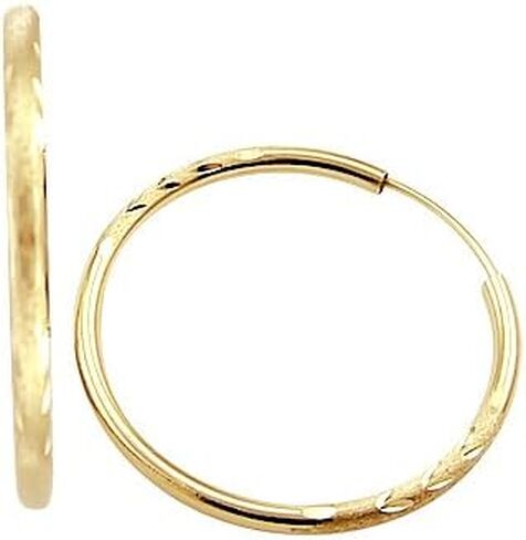 14k Yellow Gold Diamond Cut Hoop Earrings New 1.25" in Saudi Arabia