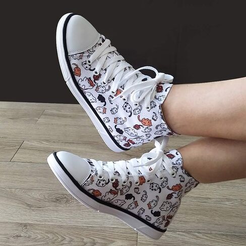 Shoes for Women Animal Printed Shoes High Tops Ladies Cute Cat Shoes for Women Spring Shoes Cat Dog Print Shoes for Women in Saudi Arabia