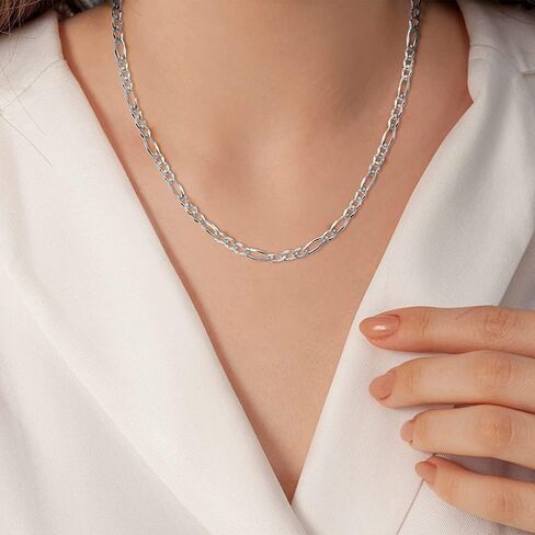 ARGENTO REALE 925 Sterling Silver 3MM 3.5MM, 4MM, 4.5MM,7MM,8MM,10.5MM Figaro Link Chain Necklace - Silver Figaro Link Necklace for Men 18-30 in Saudi Arabia