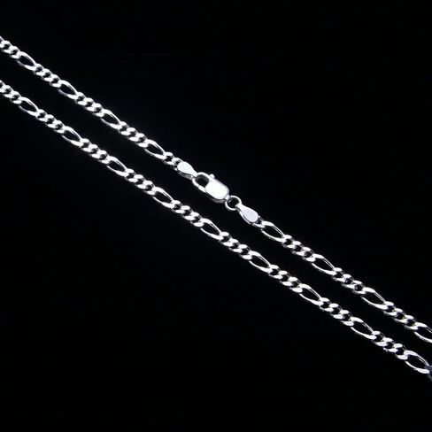 ARGENTO REALE 925 Sterling Silver 3MM 3.5MM, 4MM, 4.5MM,7MM,8MM,10.5MM Figaro Link Chain Necklace - Silver Figaro Link Necklace for Men 18-30 in Kuwait