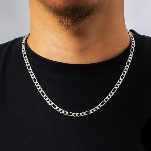 ARGENTO REALE 925 Sterling Silver 3MM 3.5MM, 4MM, 4.5MM,7MM,8MM,10.5MM Figaro Link Chain Necklace - Silver Figaro Link Necklace for Men 18-30 in Saudi Arabia