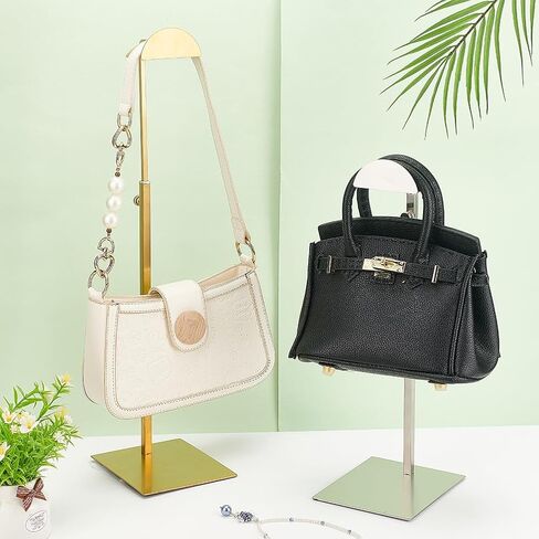 WADORN 2 Colors Handbag Display Stand Rack, Stainless Steel Double Hook Purse Holder Stand Adjustable Height Clutch Bag Hanger Display Stand Necklace Holder Jewelry Necklaces Organizer, Style 2 in Saudi Arabia