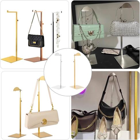 WADORN 2 Colors Handbag Display Stand Rack, Stainless Steel Double Hook Purse Holder Stand Adjustable Height Clutch Bag Hanger Display Stand Necklace Holder Jewelry Necklaces Organizer, Style 2 in Saudi Arabia