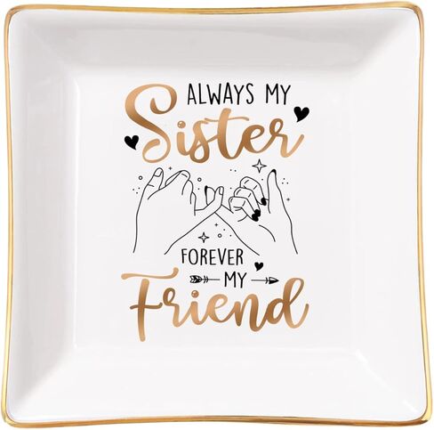 SANDJEST Always My Sister Forever My Friend علبة مجوهرات هدايا أخت من طبق حلية أخت من السيراميك حامل أطباق أطباق لعيد الميلاد وعيد الميلاد in Kuwait