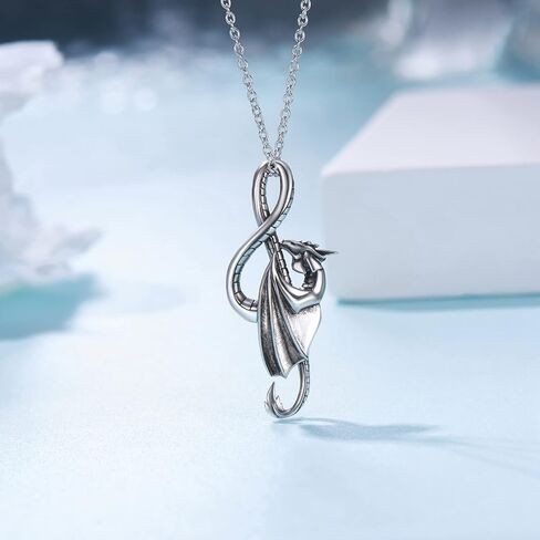 قلادة تنين من الفضة الاسترليني عيار 925 بدلاية على شكل نوتة موسيقية على شكل تنين هدايا مجوهرات للنساء والرجال والبنات والاولاد، من الفضة الاسترلينية، in Kuwait
