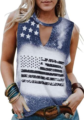 FASHGL المرأة 4th من يوليو تانك القمم نجوم مخطط العلم الدبابات يوم الاستقلال قميص علوي الصيف قميص بدون أكمام in Kuwait