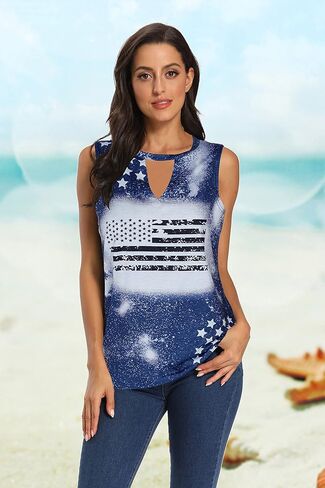 FASHGL المرأة 4th من يوليو تانك القمم نجوم مخطط العلم الدبابات يوم الاستقلال قميص علوي الصيف قميص بدون أكمام in Kuwait