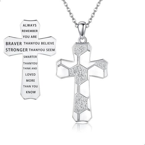 AXOMY Sports Cross Necklace 925 Sterling Silver Football Soccer Pendant Necklaces Football Jewelry Christian Religious Sports Gifts for Men Boys Women Footballer Soccer Lovers in Saudi Arabia