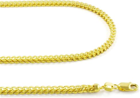 Nuragold 14k Yellow Gold 2.5mm Franco Wheat Spiga Foxtail Chain Pendant Necklace, Mens Jewelry Lobster Clasp 16" 18" 20" 22" 24" 26" 28" 30" in Saudi Arabia