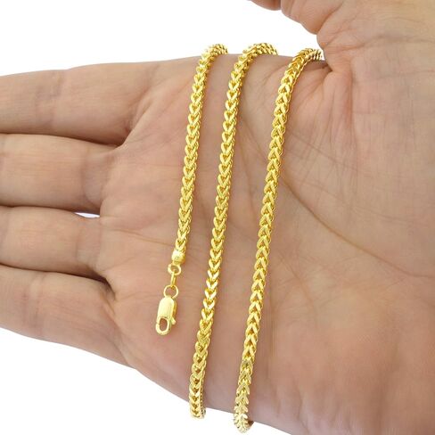 Nuragold 14k Yellow Gold 2.5mm Franco Wheat Spiga Foxtail Chain Pendant Necklace, Mens Jewelry Lobster Clasp 16" 18" 20" 22" 24" 26" 28" 30" in Saudi Arabia
