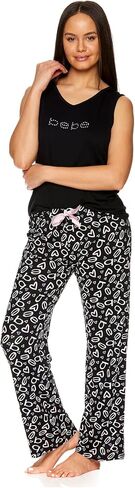 bebe Womens Pajama Sets, Logo Pajamas for Women with Sleeveless Top and Pajama Pants, PJ Set for Women in Saudi Arabia