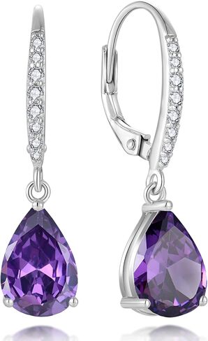 925 Dangle Earrings for Girls - Guesma 10x7mm Sterling Silver Leverback Earrings Teardrop Created Birthstone - Women Wedding Earrings Jewelry in Saudi Arabia