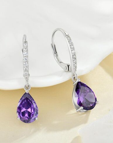 925 Dangle Earrings for Girls - Guesma 10x7mm Sterling Silver Leverback Earrings Teardrop Created Birthstone - Women Wedding Earrings Jewelry in Saudi Arabia