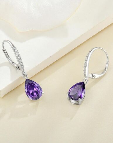 925 Dangle Earrings for Girls - Guesma 10x7mm Sterling Silver Leverback Earrings Teardrop Created Birthstone - Women Wedding Earrings Jewelry in Saudi Arabia