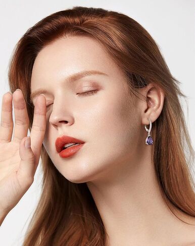 925 Dangle Earrings for Girls - Guesma 10x7mm Sterling Silver Leverback Earrings Teardrop Created Birthstone - Women Wedding Earrings Jewelry in Saudi Arabia
