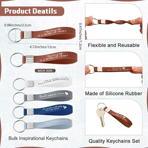 Unittype 72 Pcs Nurse Appreciation Gift Thank You Nursing Assistant Keychain Bulk Inspirational Keychain Gift Colored Rubber Bands Stretch Silicone Key Chain for Nurse Team Favor Supplies in Saudi Arabia