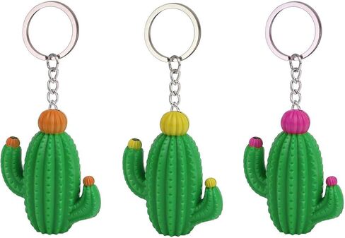3pcs Cute Cactus Keychain Novelty Ring Child Kids Mini Lovely Gift Light & Sound （includes pink, brown and yellow） in Kuwait