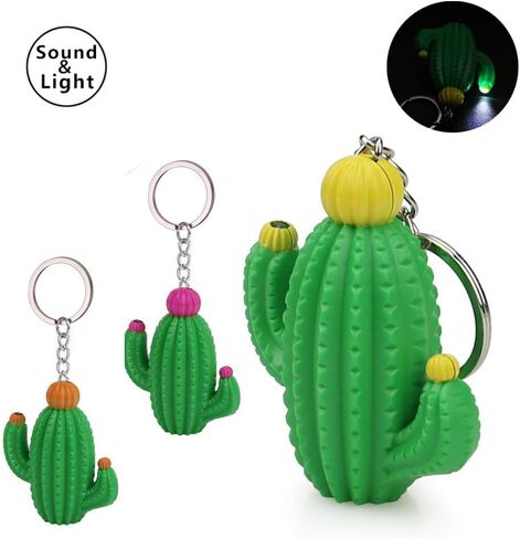 3pcs Cute Cactus Keychain Novelty Ring Child Kids Mini Lovely Gift Light & Sound （includes pink, brown and yellow） in Kuwait