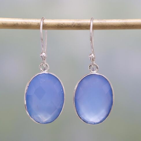NOVICA Chalcedony .925 Sterling Silver Pale Blue Dangle Earrings 'Blue Serenity' in Saudi Arabia