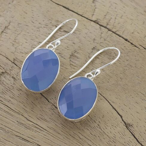 NOVICA Chalcedony .925 Sterling Silver Pale Blue Dangle Earrings 'Blue Serenity' in Saudi Arabia