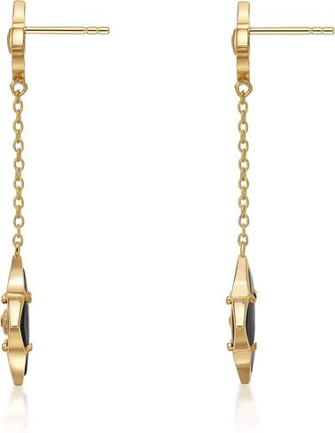 Black Onyx Flower Dangle Drop Earrings for Women in 925 Sterling Silver with Yellow Gold Plating Friction Back by Lavari Jewelers in Saudi Arabia