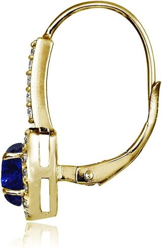 Yellow Gold Flashed Sterling Silver Genuine, Created or Simulated Gemstone and Cubic Zirconia Accents Round Leverback Earrings in Saudi Arabia