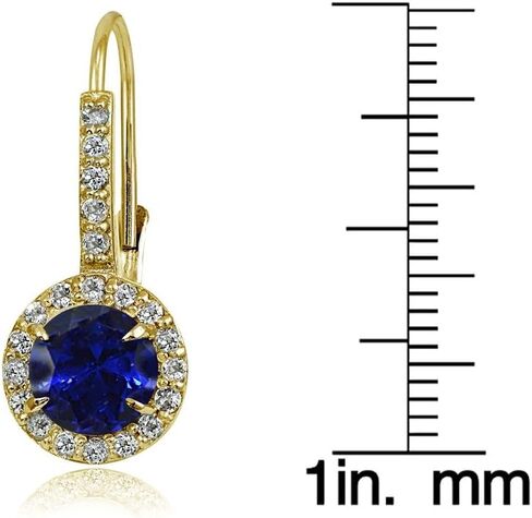 Yellow Gold Flashed Sterling Silver Genuine, Created or Simulated Gemstone and Cubic Zirconia Accents Round Leverback Earrings in Saudi Arabia