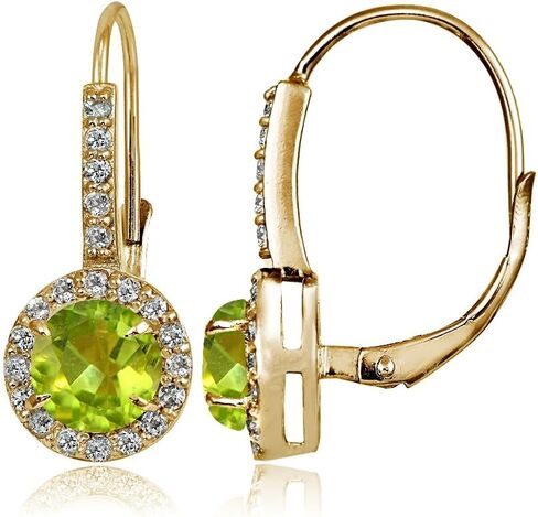 Yellow Gold Flashed Sterling Silver Genuine, Created or Simulated Gemstone and Cubic Zirconia Accents Round Leverback Earrings in Saudi Arabia