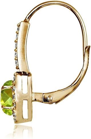 Yellow Gold Flashed Sterling Silver Genuine, Created or Simulated Gemstone and Cubic Zirconia Accents Round Leverback Earrings in Saudi Arabia