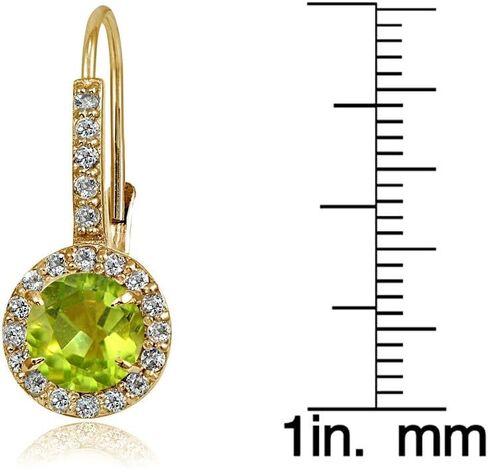 Yellow Gold Flashed Sterling Silver Genuine, Created or Simulated Gemstone and Cubic Zirconia Accents Round Leverback Earrings in Saudi Arabia