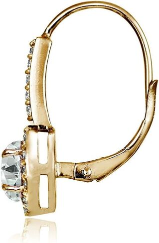 Yellow Gold Flashed Sterling Silver Genuine, Created or Simulated Gemstone and Cubic Zirconia Accents Round Leverback Earrings in Saudi Arabia