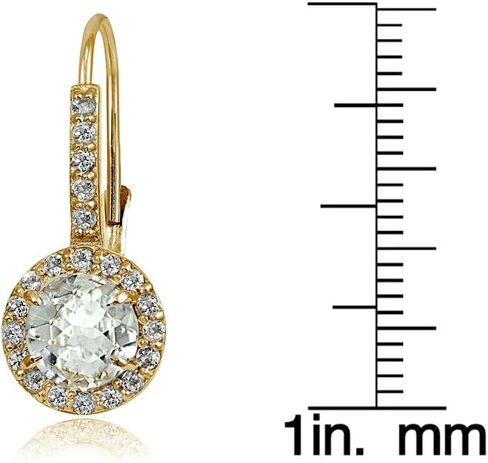 Yellow Gold Flashed Sterling Silver Genuine, Created or Simulated Gemstone and Cubic Zirconia Accents Round Leverback Earrings in Saudi Arabia