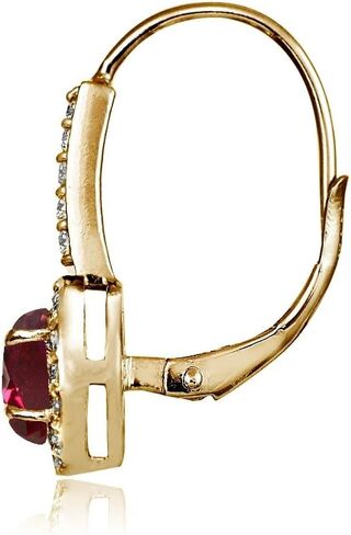 Yellow Gold Flashed Sterling Silver Genuine, Created or Simulated Gemstone and Cubic Zirconia Accents Round Leverback Earrings in Saudi Arabia