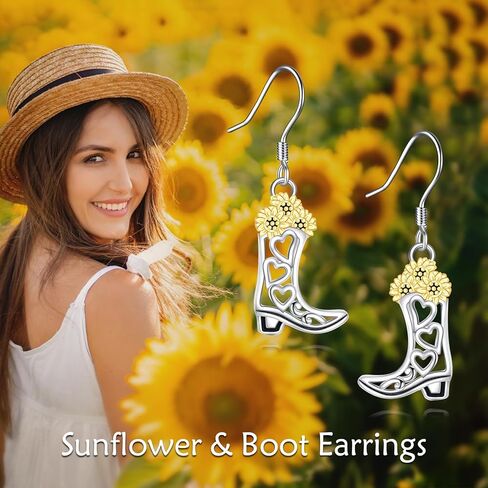 أقراط رعاة البقر من AXELUNA أقراط من الفضة الإسترلينية أقراط راعية البقر هدية مجوهرات عباد الشمس للنساء والفتيات in Kuwait