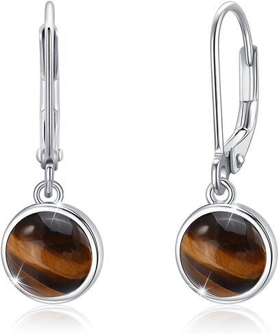 Drop Earrings for Women Sterling Silver Gemstone Earrings Amber Tiger Eye Moonstone Amethyst Blue Sandson Leverback Earrings Drop French Leverback Dangle Earrings Hypoallergenic Jewelry for Women Mom in Kuwait