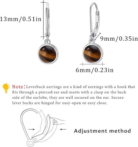 Drop Earrings for Women Sterling Silver Gemstone Earrings Amber Tiger Eye Moonstone Amethyst Blue Sandson Leverback Earrings Drop French Leverback Dangle Earrings Hypoallergenic Jewelry for Women Mom in Kuwait