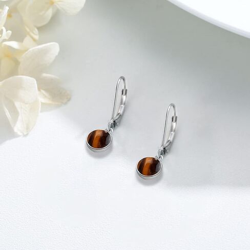 Drop Earrings for Women Sterling Silver Gemstone Earrings Amber Tiger Eye Moonstone Amethyst Blue Sandson Leverback Earrings Drop French Leverback Dangle Earrings Hypoallergenic Jewelry for Women Mom in Kuwait