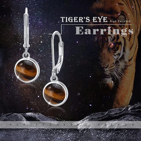 Drop Earrings for Women Sterling Silver Gemstone Earrings Amber Tiger Eye Moonstone Amethyst Blue Sandson Leverback Earrings Drop French Leverback Dangle Earrings Hypoallergenic Jewelry for Women Mom in Kuwait